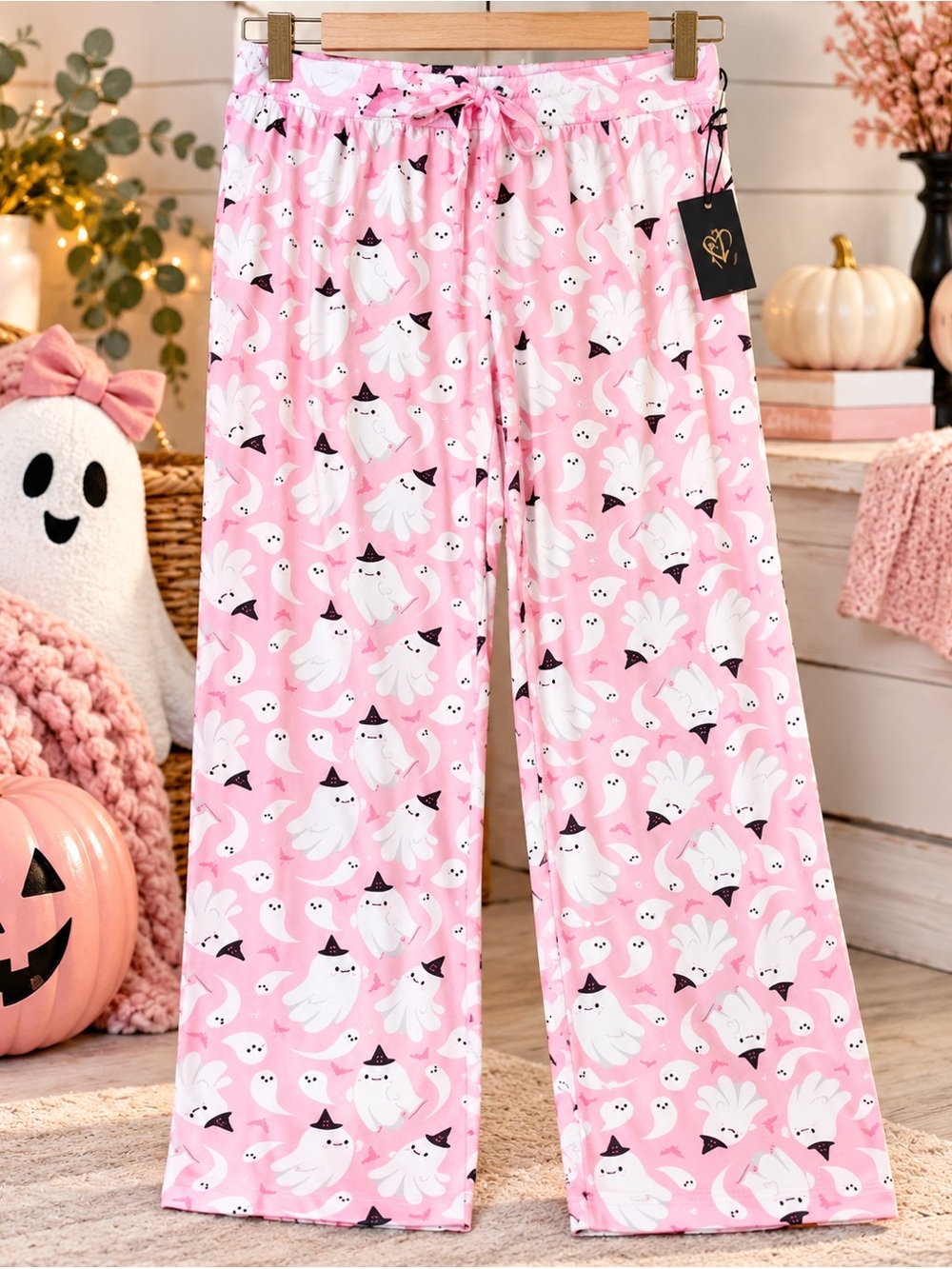 NWT Butter Soft Spooky Night Pink Ghost Pj Pants - Size Medium